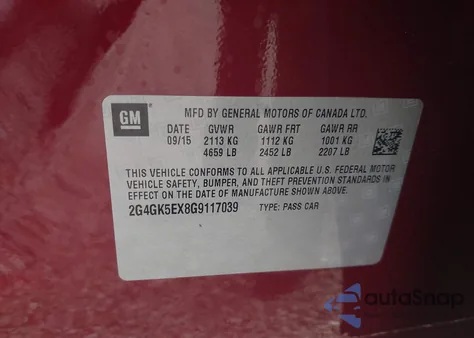 2016 Buick Regal Turbo из США, поврежденный, VIN 2G4GK5EX8G9117039